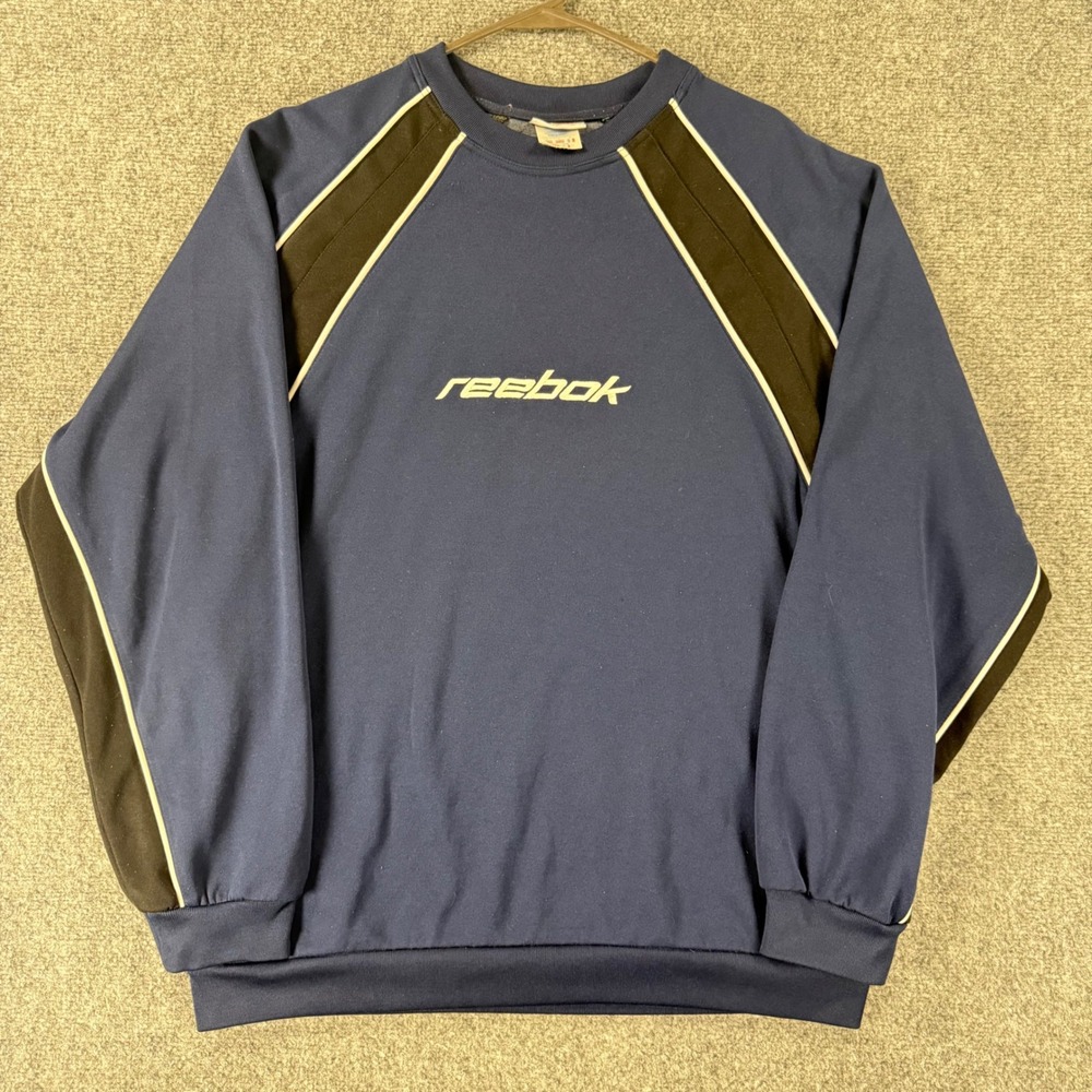 Reebok Vintage Y2K Sweatshirt Mens Large Blue Polyester Raglan Sleeve Sportswear